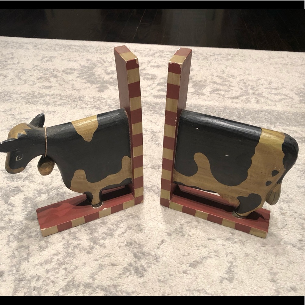 SOLD Antique Wooden Cow Book Ends